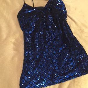 Blue sequin shift dress